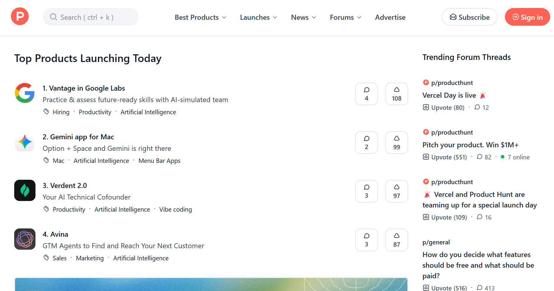 Product Hunt homepage — Product Hunt alternative for startup launches