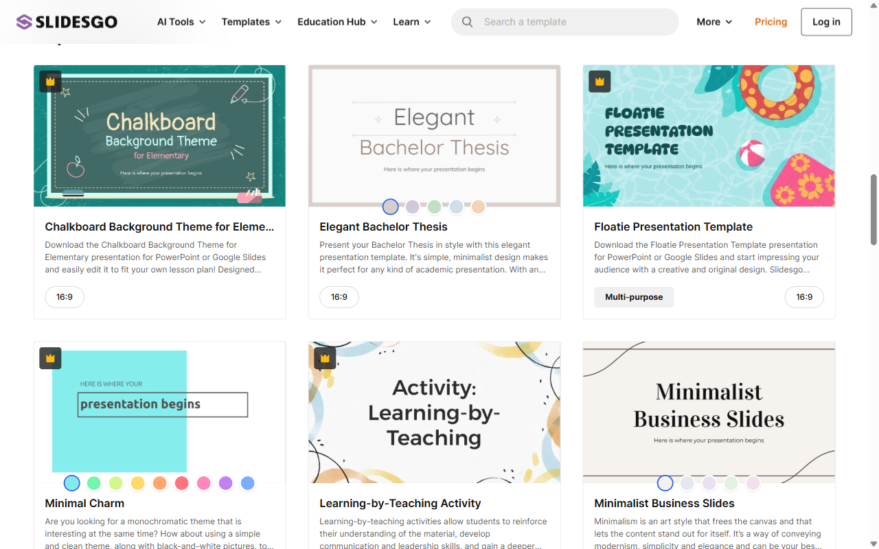 Slidesgo homepage — thousands of free and premium presentation templates